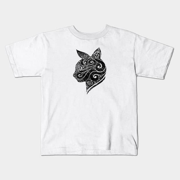 Swirly Cat Portrait Kids T-Shirt by VectorInk